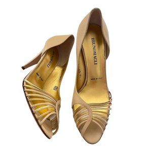 BRUNO MAGLI Nude Gold Leather Strappy Light Sandals